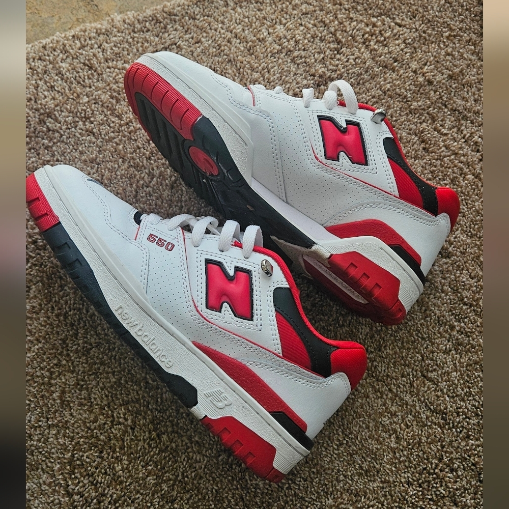 New Balance 550 White and Red Athletic Shoes. Size 7